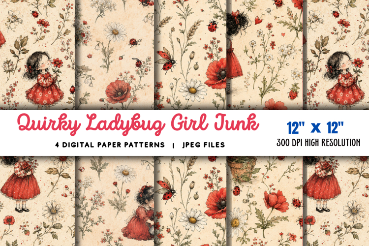 Quirky Ladybug Girl Junk Journal JPG