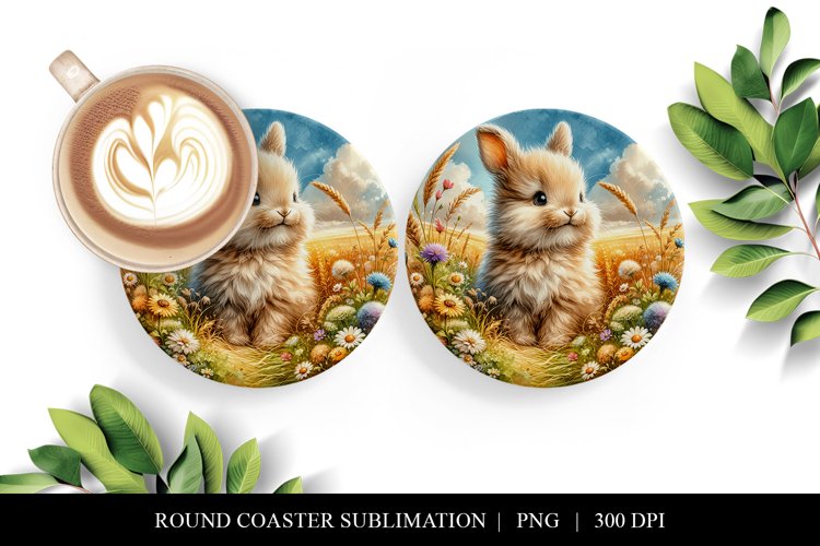 Bunny Coaster Design, Digital Download, Round Coffee PNG example image 1