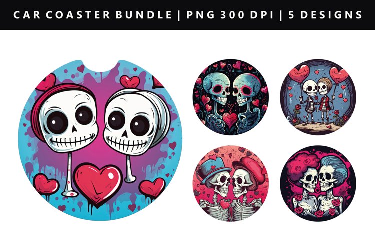 Skull Keychain And Car Coaster Sublimation Design