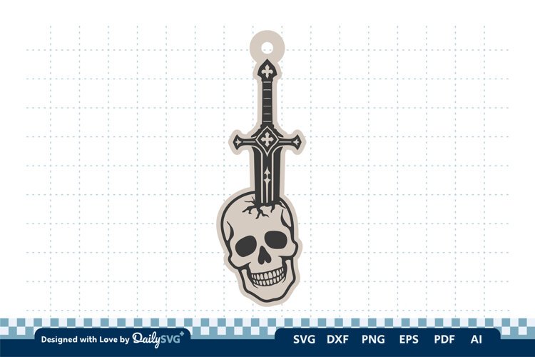 Skull and Sword Keychain SVG | Gothic Knight Cut File example image 1