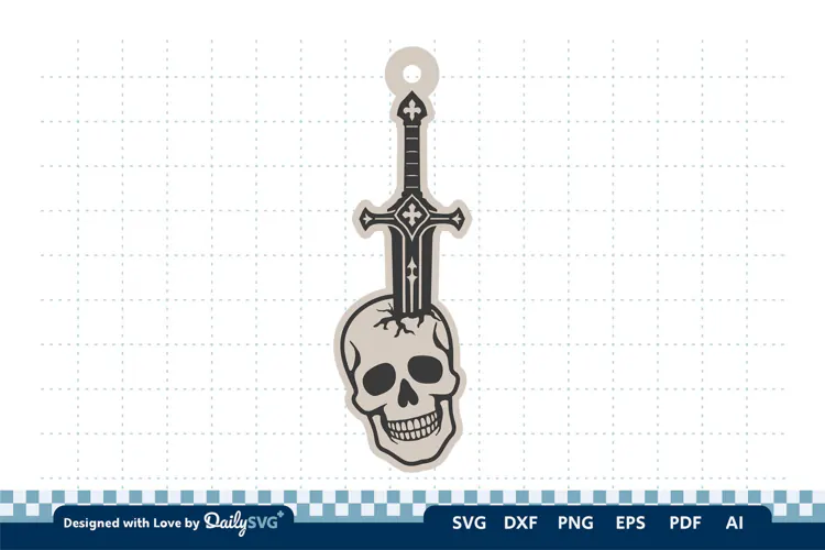 Skull and Sword Keychain SVG | Gothic Knight Cut File