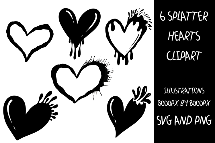 6 Splatter Ink Love Goth Hearts Valentines SVG PNG Clipart