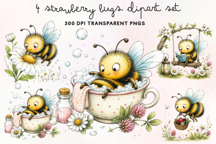 Strawberry Bugs Clipart PNG