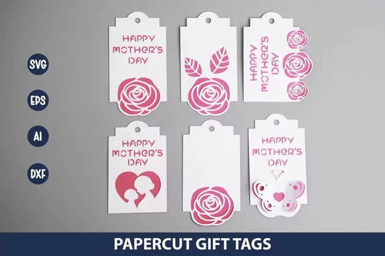 6 Paper Cut Gift Tags SVG I Floral Gift Tags SVG