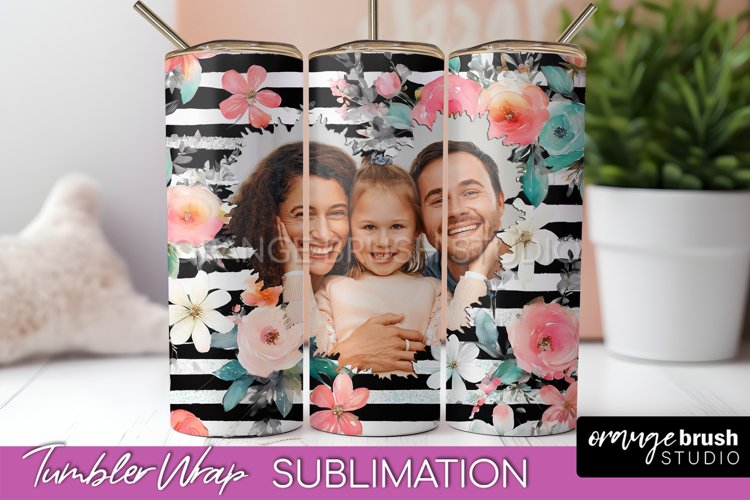 Photo Tumbler Wrap, Floral Picture Frame Tumbler Sublimation example image 1