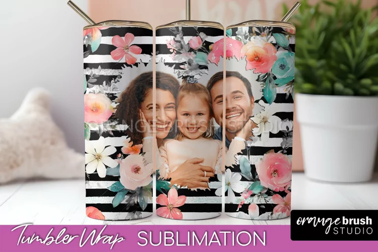 Photo Tumbler Wrap, Floral Picture Frame Tumbler Sublimation