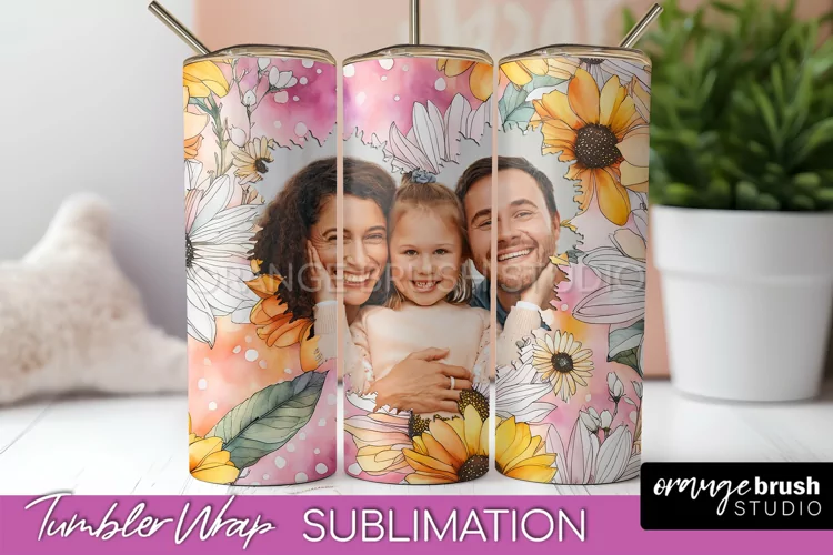 Photo Tumbler Wrap, Floral Picture Frame Tumbler Sublimation