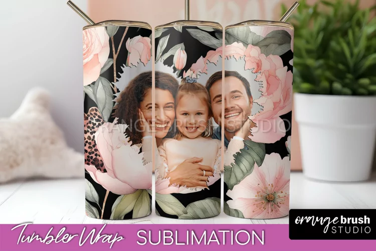 Photo Tumbler Wrap, Floral Picture Frame Tumbler Sublimation