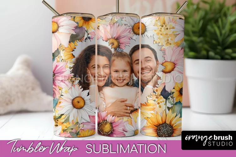 Photo Tumbler Wrap, Floral Picture Frame Tumbler Sublimation