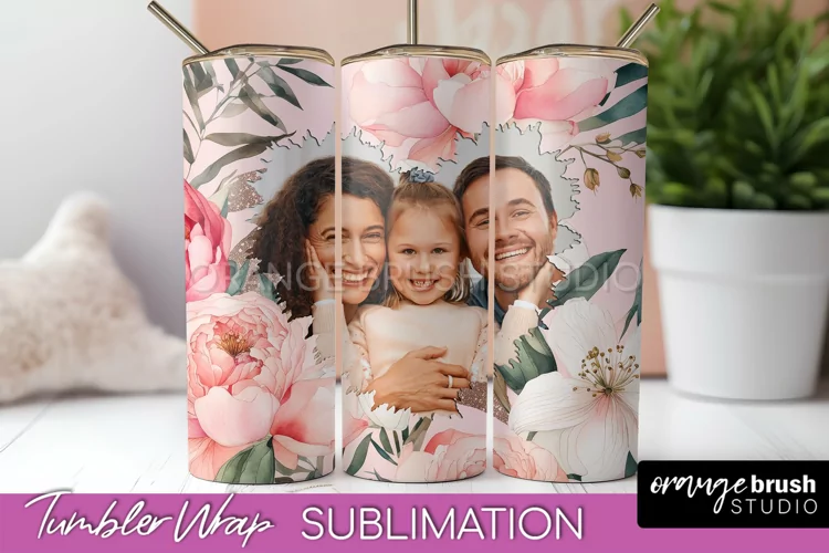 Photo Tumbler Wrap, Floral Picture Frame Tumbler Sublimation