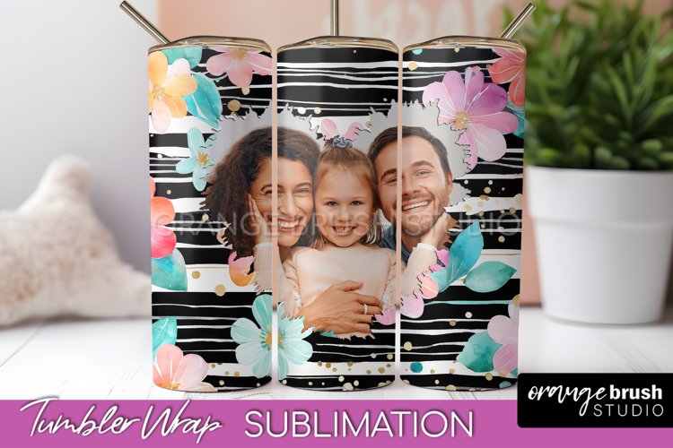 Photo Tumbler Wrap, Floral Picture Frame Tumbler Sublimation example image 1