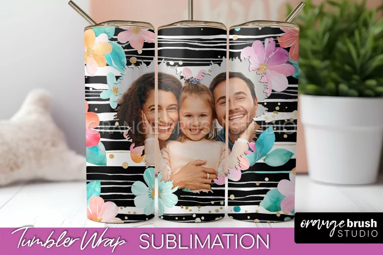 Photo Tumbler Wrap, Floral Picture Frame Tumbler Sublimation