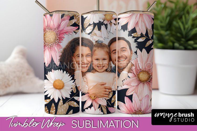 Photo Tumbler Wrap, Floral Picture Frame Tumbler Sublimation example image 1