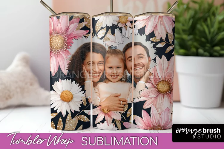 Photo Tumbler Wrap, Floral Picture Frame Tumbler Sublimation