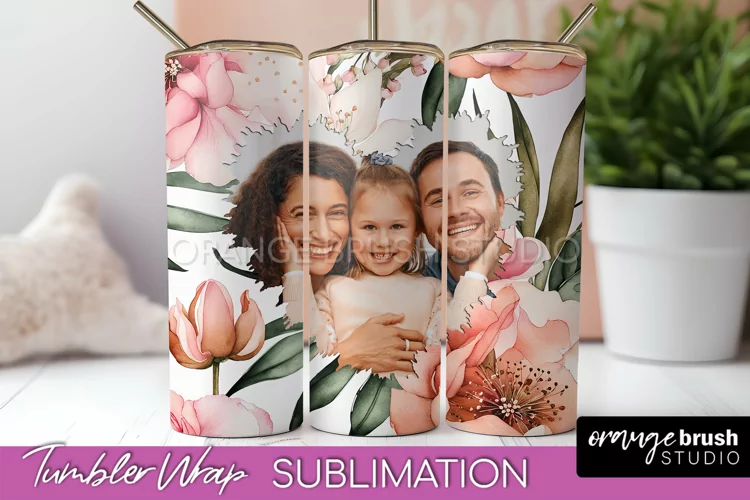 Photo Tumbler Wrap, Floral Picture Frame Tumbler Sublimation