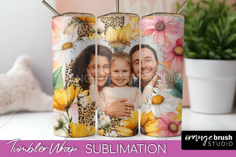 Photo Tumbler Wrap, Floral Picture Frame Tumbler Sublimation