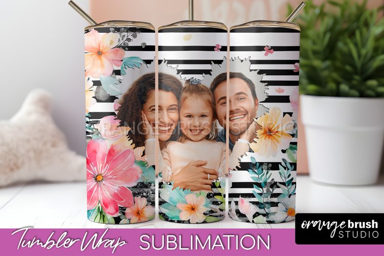 Photo Tumbler Wrap, Floral Picture Frame Tumbler Sublimation