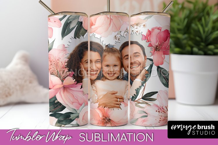 Photo Tumbler Wrap, Floral Picture Frame Tumbler Sublimation example image 1