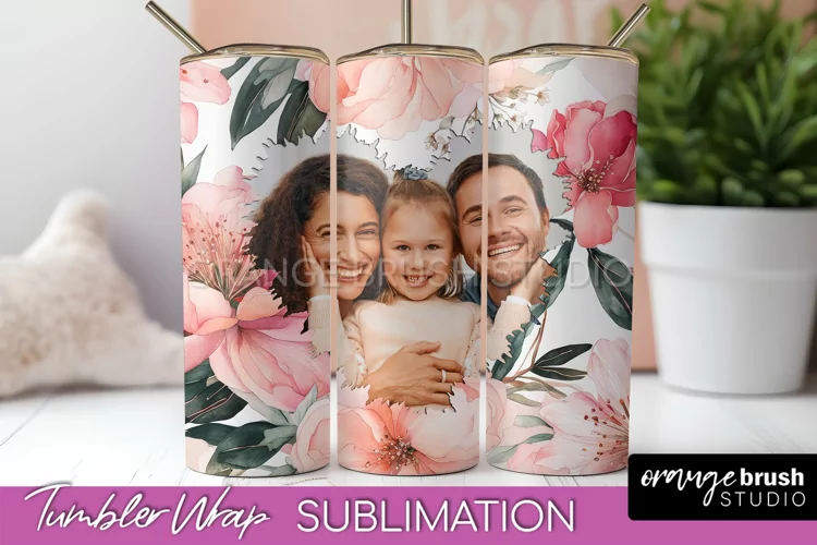 Photo Tumbler Wrap, Floral Picture Frame Tumbler Sublimation