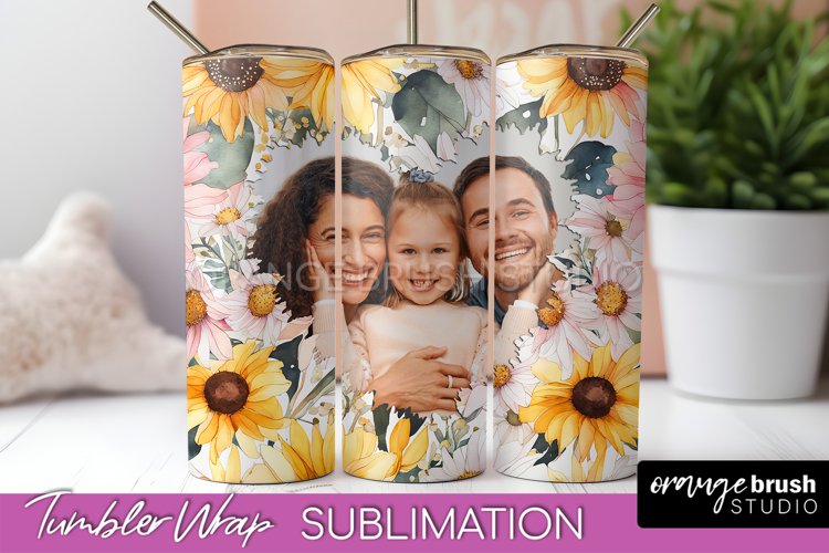 Photo Tumbler Wrap, Floral Picture Frame Tumbler Sublimation example image 1