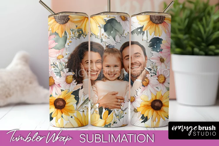 Photo Tumbler Wrap, Floral Picture Frame Tumbler Sublimation