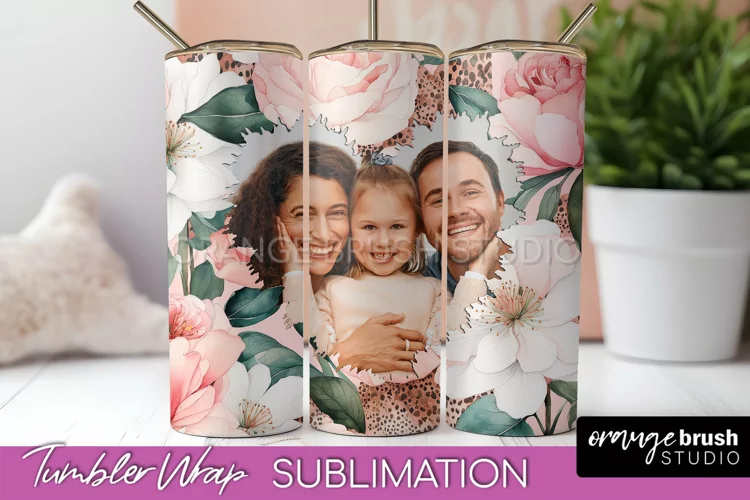 Photo Tumbler Wrap, Floral Picture Frame Tumbler Sublimation