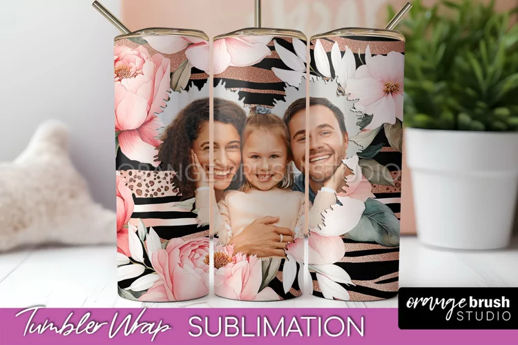 Photo Tumbler Wrap, Floral Picture Frame Tumbler Sublimation