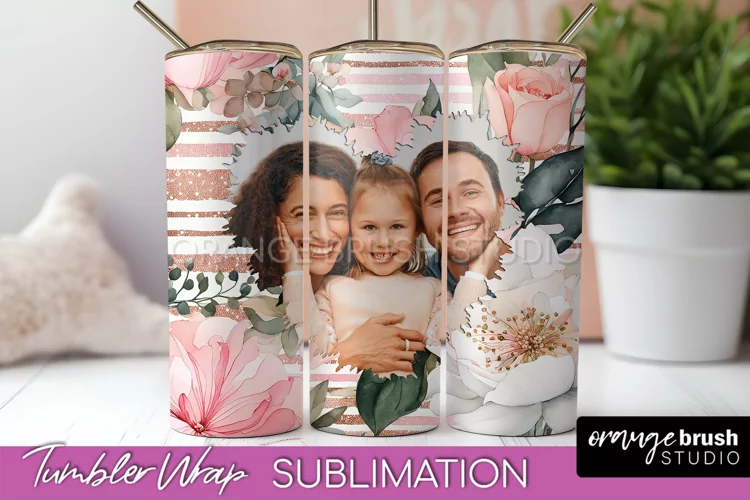 Photo Tumbler Wrap, Floral Picture Frame Tumbler Sublimation