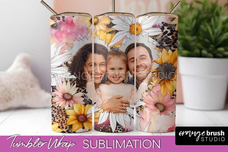 Photo Tumbler Wrap, Floral Picture Frame Tumbler Sublimation example image 1