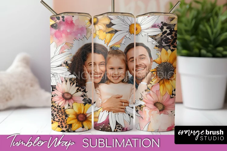 Photo Tumbler Wrap, Floral Picture Frame Tumbler Sublimation