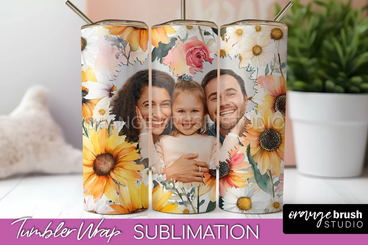 Photo Tumbler Wrap, Floral Picture Frame Tumbler Sublimation