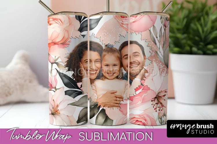 Photo Tumbler Wrap, Floral Picture Frame Tumbler Sublimation