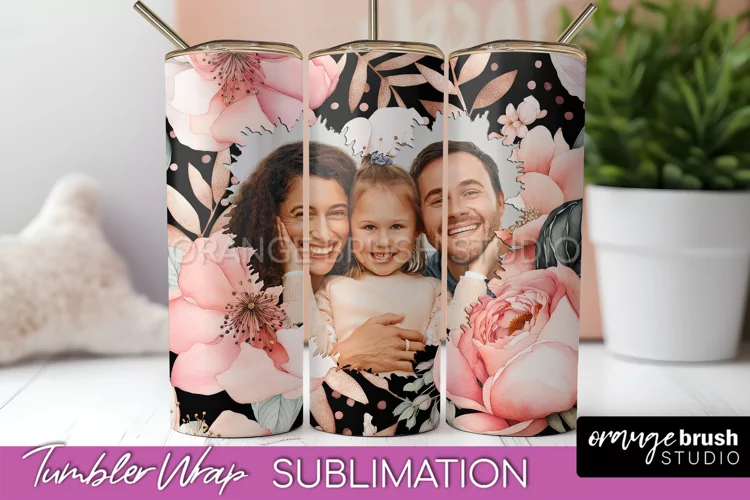 Photo Tumbler Wrap, Floral Picture Frame Tumbler Sublimation