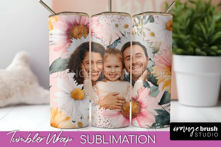 Photo Tumbler Wrap, Floral Picture Frame Tumbler Sublimation