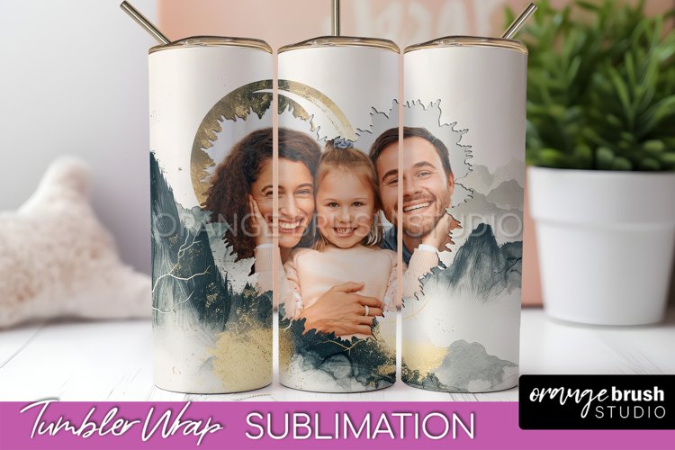 Photo Tumbler Wrap, Boho Family Frame Tumbler Sublimation example image 1
