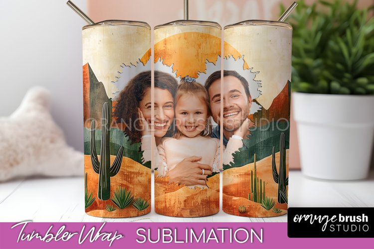 Photo Tumbler Wrap, Boho Family Frame Tumbler Sublimation example image 1
