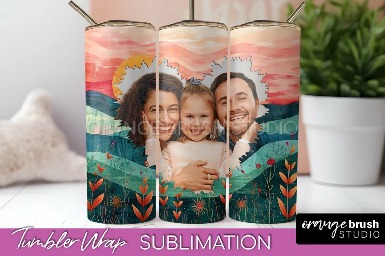 Photo Tumbler Wrap, Boho Family Frame Tumbler Sublimation