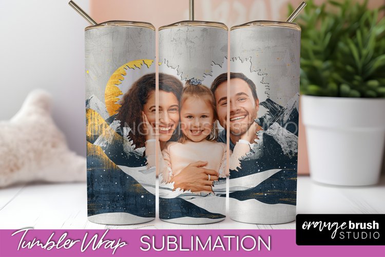 Photo Tumbler Wrap, Boho Family Frame Tumbler Sublimation example image 1