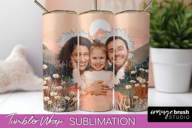 Photo Tumbler Wrap, Boho Family Frame Tumbler Sublimation example image 1