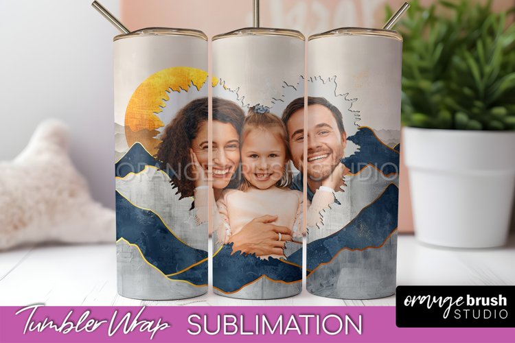 Photo Tumbler Wrap, Boho Family Frame Tumbler Sublimation example image 1