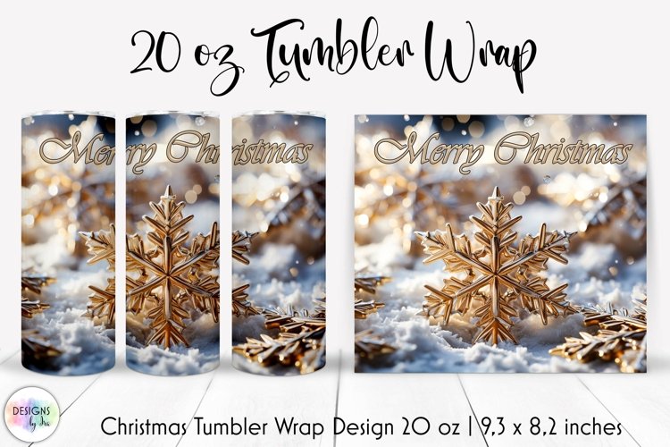 Merry Christmas Tumbler Wrap with Golden Snowflakes