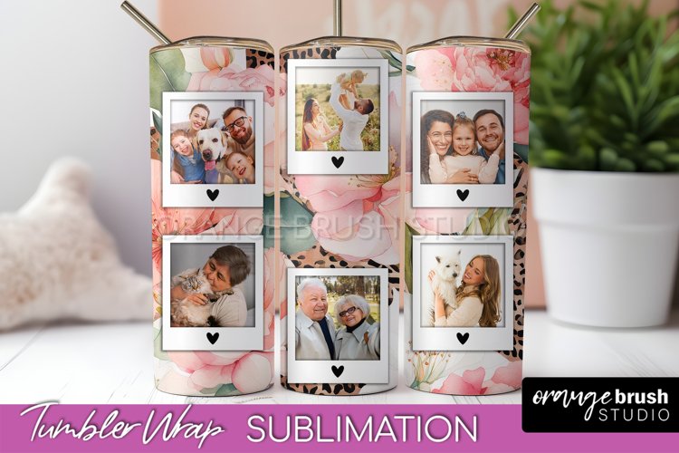 Photo Tumbler Wrap, Floral Picture Frame Tumbler Sublimation example image 1