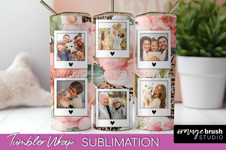 Photo Tumbler Wrap, Floral Picture Frame Tumbler Sublimation