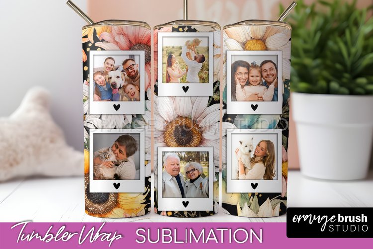 Photo Tumbler Wrap, Floral Picture Frame Tumbler Sublimation example image 1