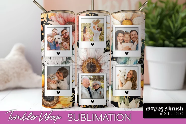 Photo Tumbler Wrap, Floral Picture Frame Tumbler Sublimation