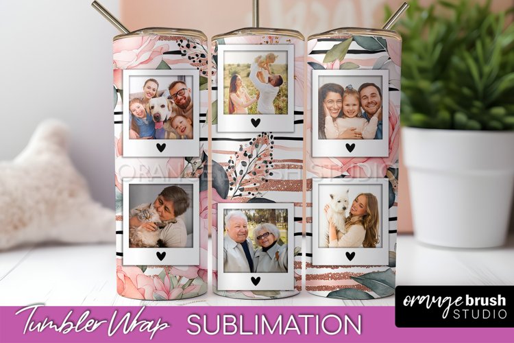 Photo Tumbler Wrap, Floral Picture Frame Tumbler Sublimation example image 1