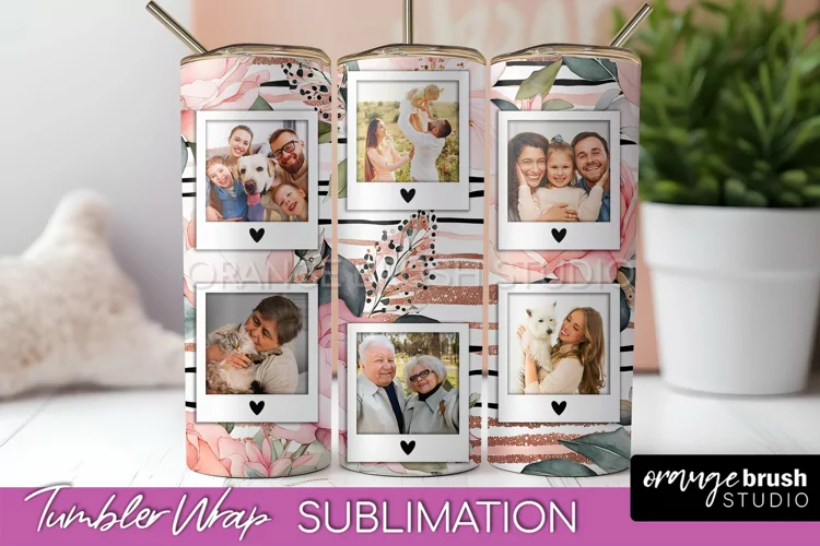 Photo Tumbler Wrap, Floral Picture Frame Tumbler Sublimation