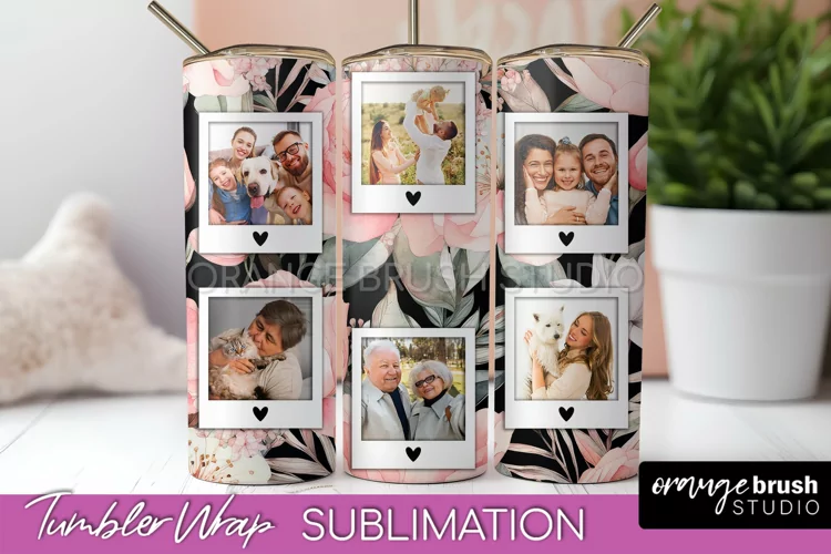 Photo Tumbler Wrap, Floral Picture Frame Tumbler Sublimation