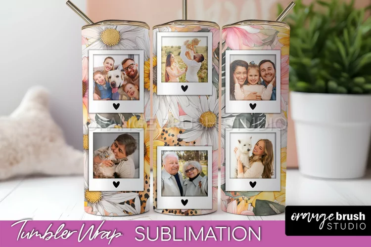 Photo Tumbler Wrap, Floral Picture Frame Tumbler Sublimation