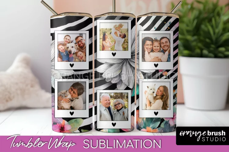 Photo Tumbler Wrap, Floral Picture Frame Tumbler Sublimation